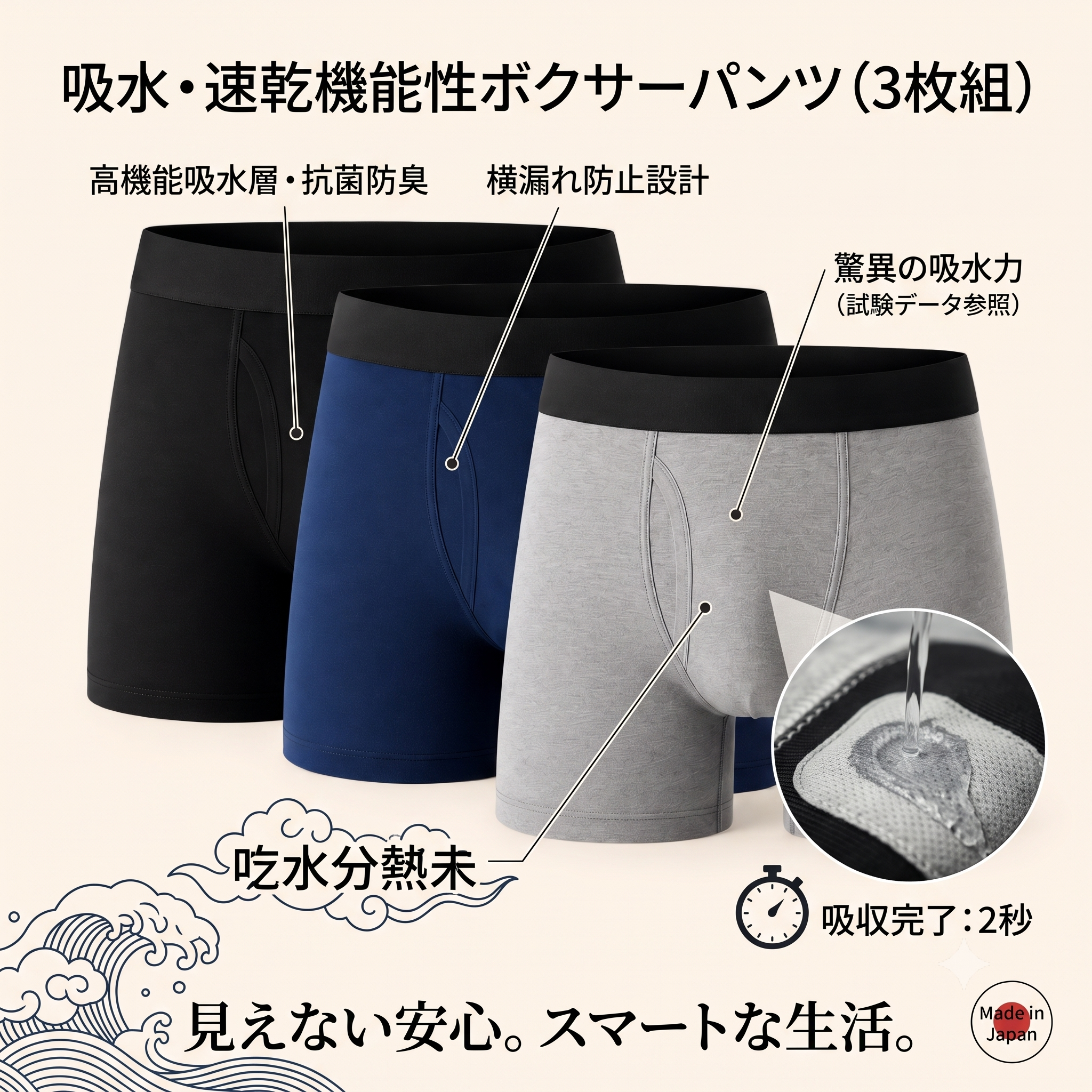 漏れ防止ボクサーパンツ