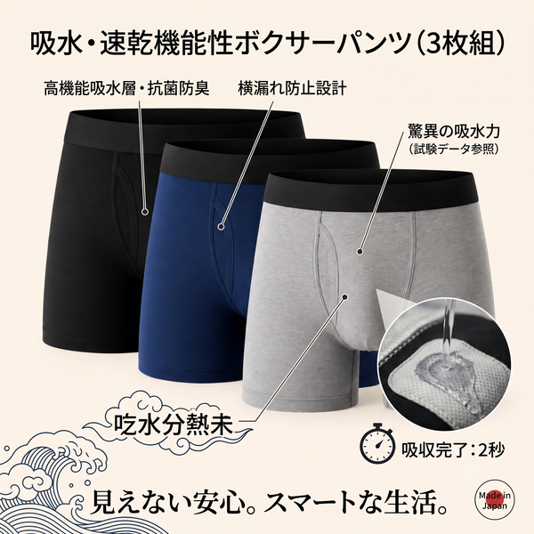 漏れ防止ボクサーパンツ